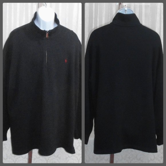 Polo Ralph Lauren Black Cotton Knit Sweater Quarter Zip Red Polo Pony 2XL Big - Picture 1 of 8